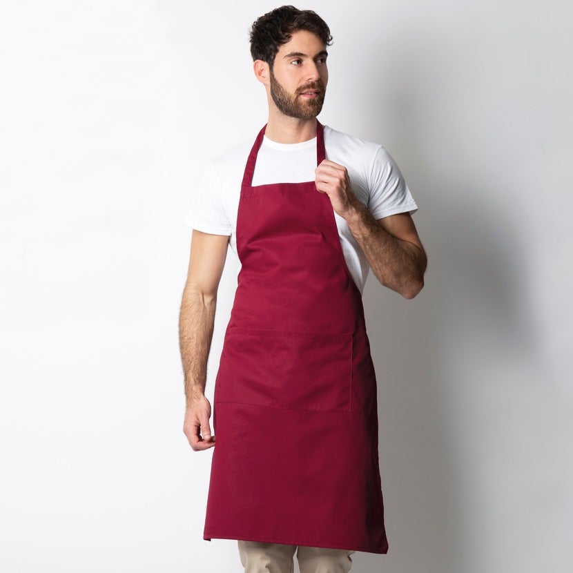 Burgundy Bib Apron with Pocket
